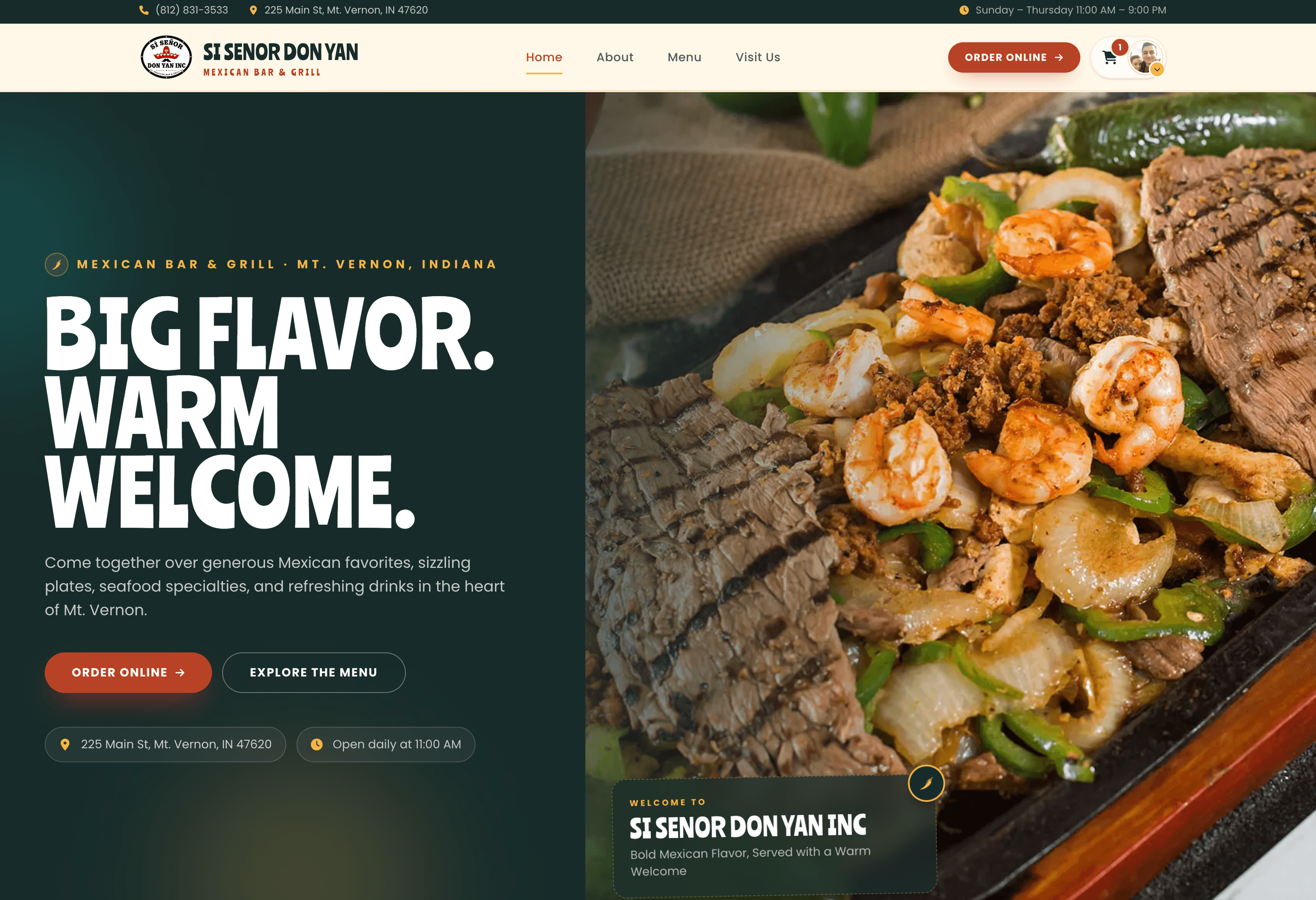 Si Señor Don Yan restaurant website, a Web Studios client project, showing Mexican dishes and direct online ordering